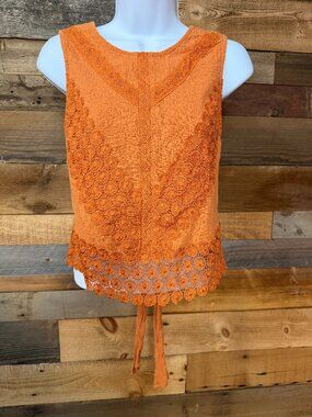 Self E Cropped Lace Top Women's Small Sleeveless Pearl Button Tie Back Blouse